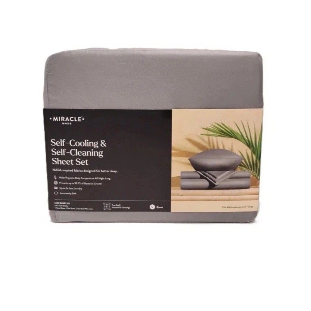 Miracle Made Self Cooling  And Cleaning 4-Piece Sheet Set,  Gray  King NEW